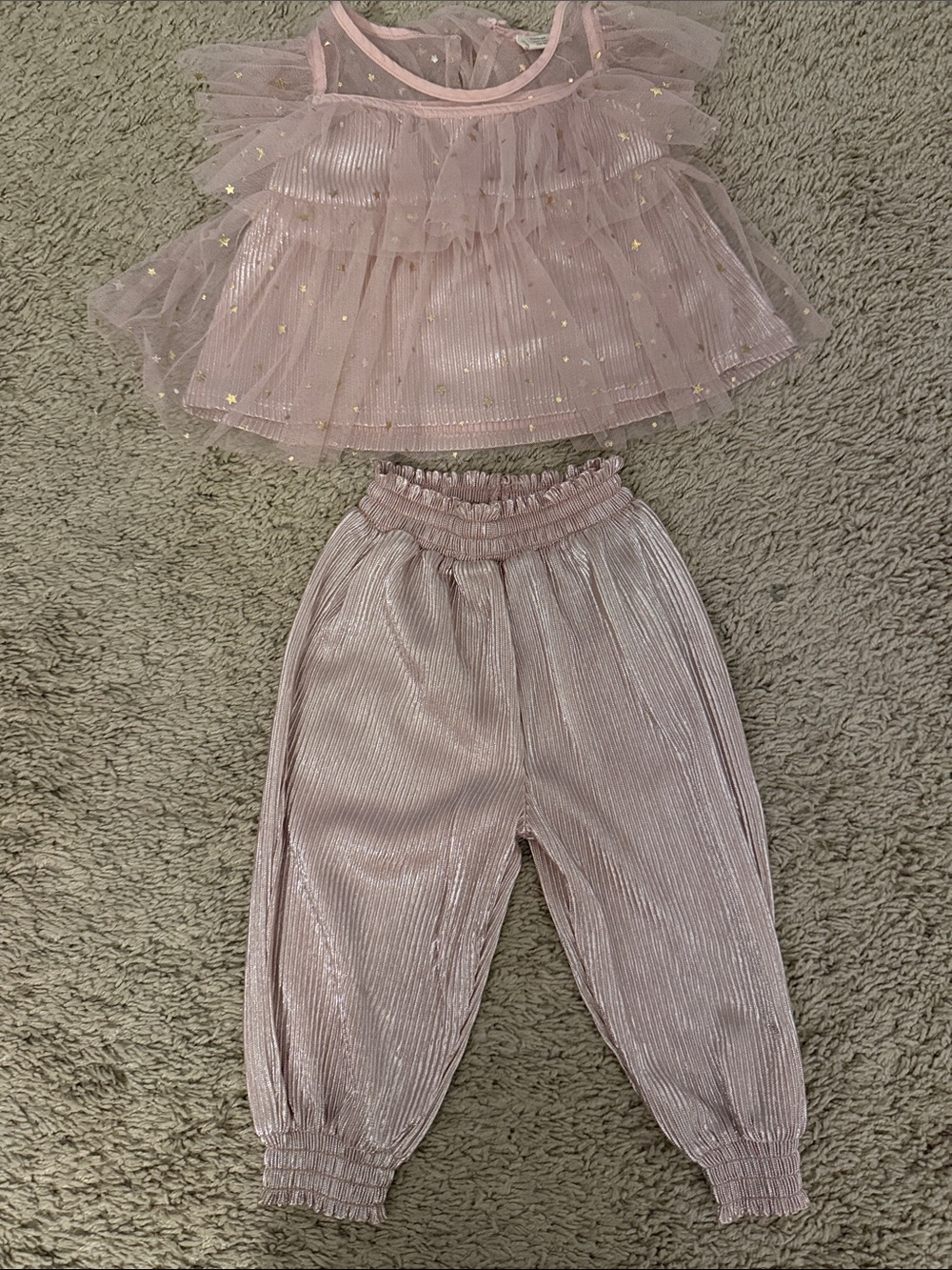 Peek Pink Tulle Top with Gold Star Accents